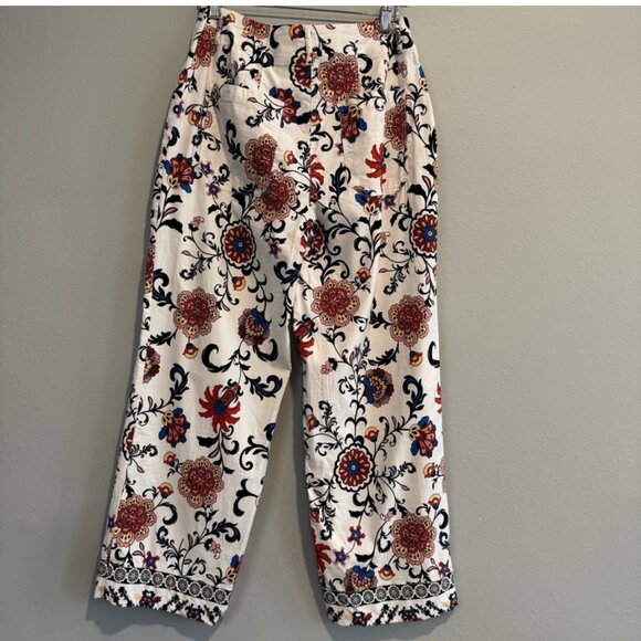 Nicole Miller Linen Floral Beach Resort wide-leg pants 6 high-rise vaca boho 80s - Picture 2 of 10